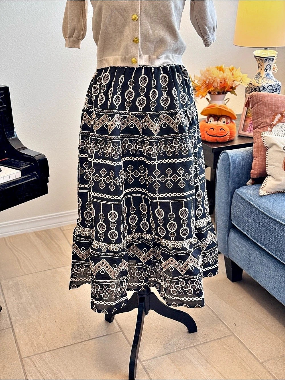 Geometric Maxi Skirt in Black & White